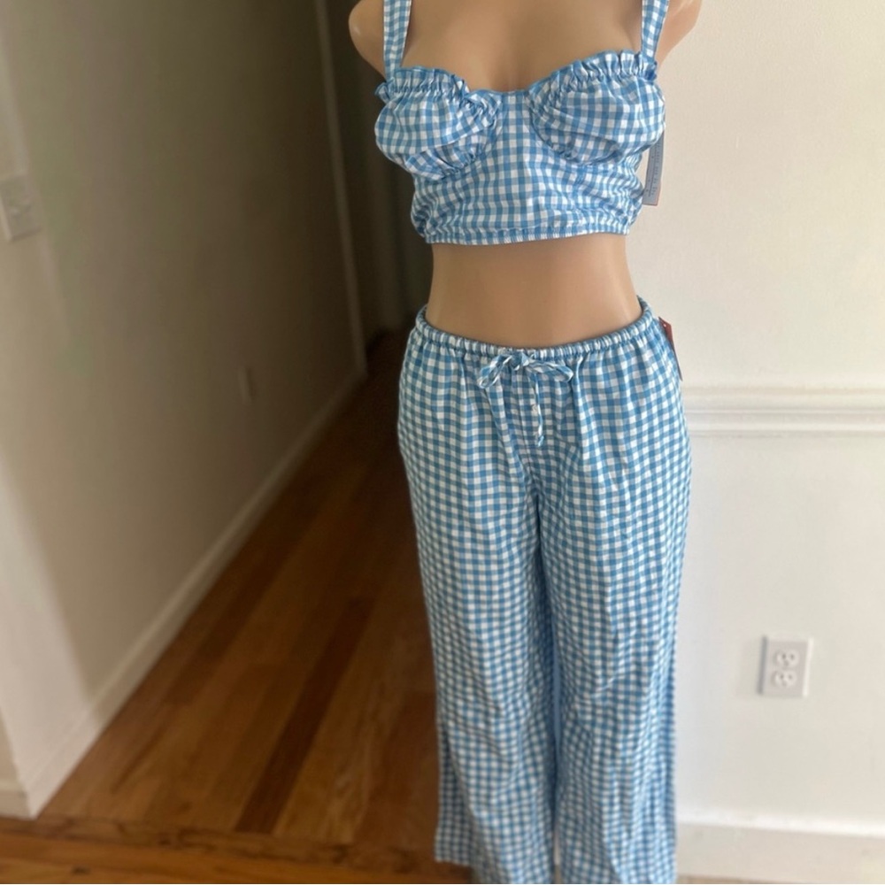 Blue Gingham Two-Piece Set
